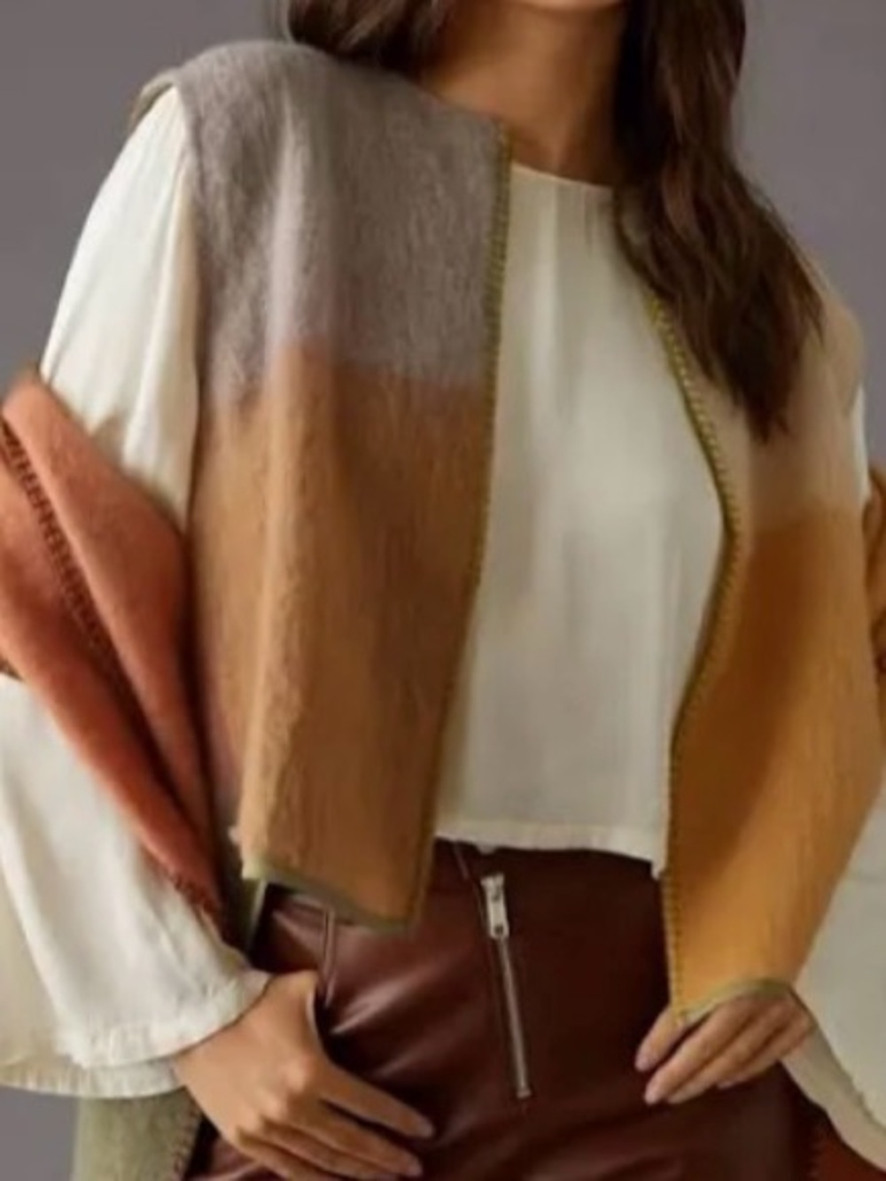 Anthropologie Pilcro Vest Womens One Size Neutral Colors Blocked Open Front Boho
